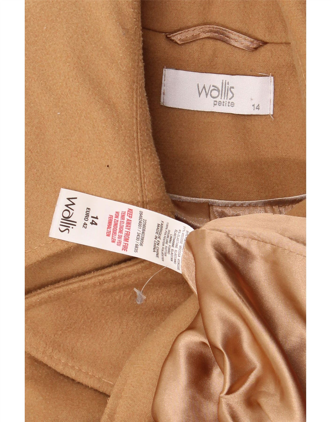 Wallis Womens Double Breasted Coat UK 14 Large Beige Polyester