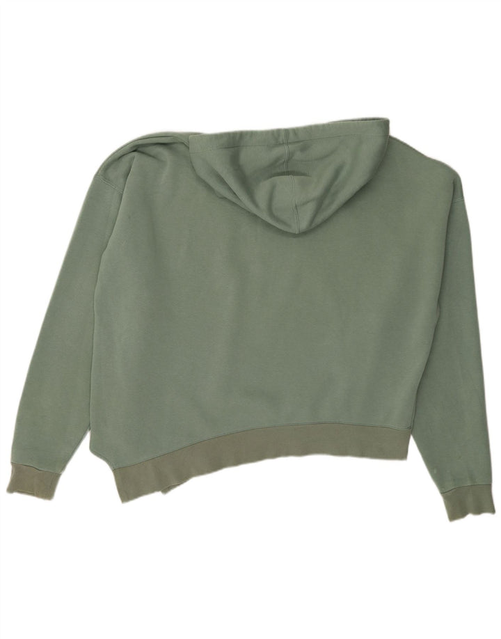 Reebok Womens Crop Asymmetric Hoodie Jumper UK 12/14 Medium Green Cotton