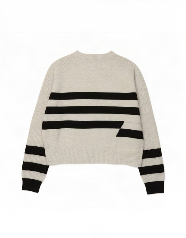 Marks & Spencer Womens Crew Neck Jumper Sweater UK 14 Medium Grey Striped