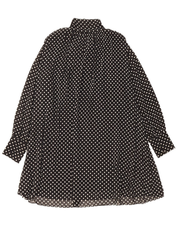 Zara Womens Long Sleeve Front Tie A-Line Dress UK 14 Medium Black Polka Dot