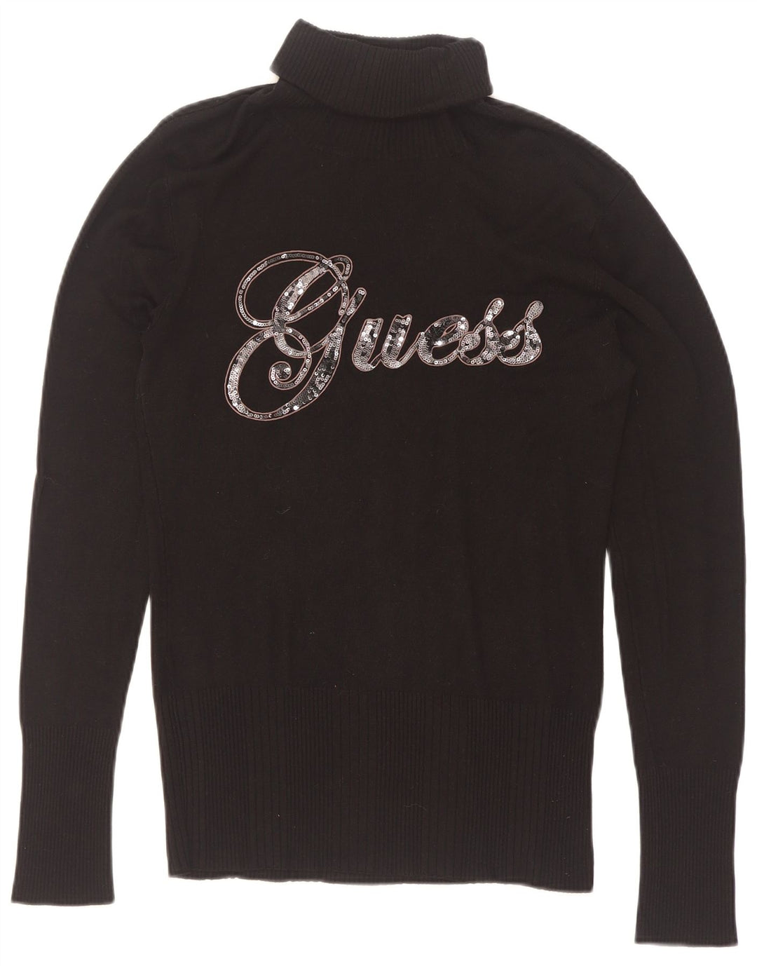 Guess Womens Graphic Roll Neck Jumper Sweater UK 12 Medium Black