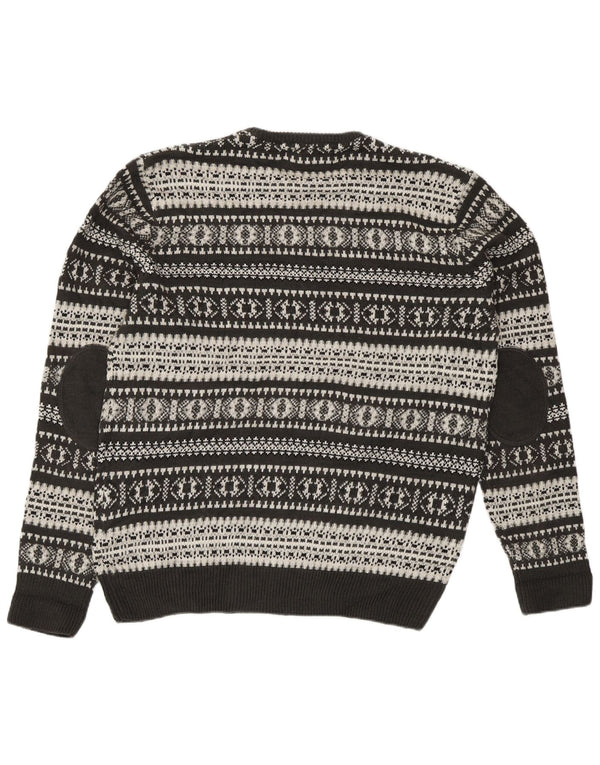 Angelo Litrico Mens Crew Neck Jumper Sweater Large Grey Fair Isle Acrylic