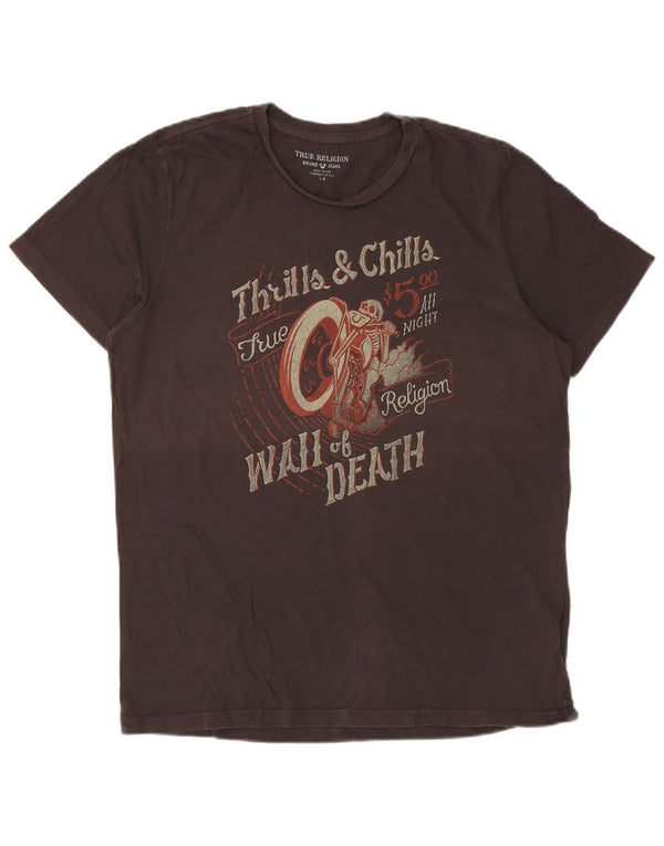 True Religion Mens Graphic T-Shirt Top Large Grey Cotton