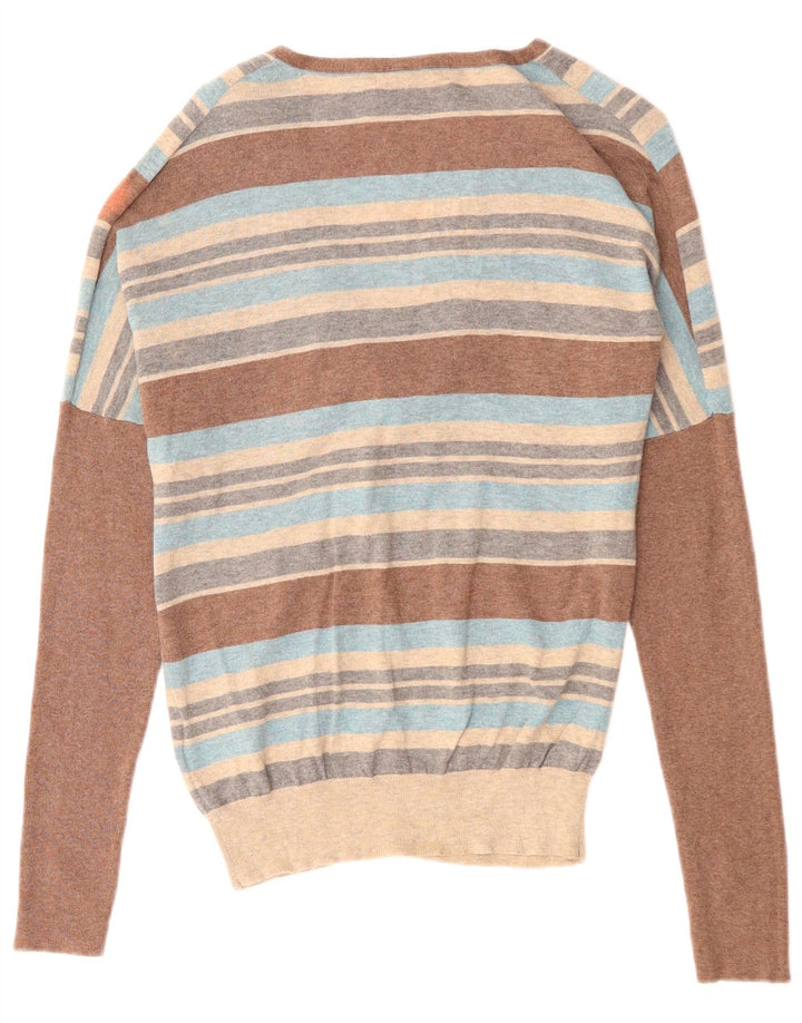 MONSOON Womens V-Neck Jumper Sweater UK 12 Medium Multicoloured Striped