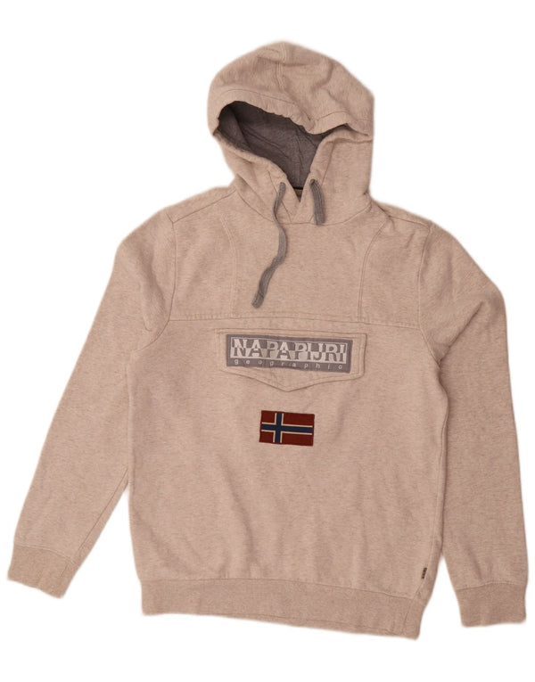 Napapijri Mens Graphic Hoodie Jumper XS Beige Flecked Cotton