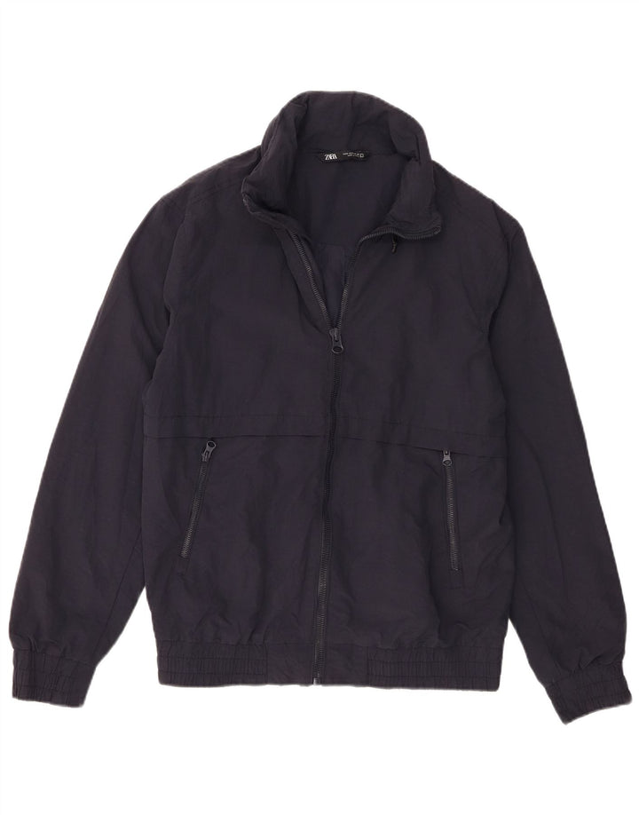 Zara Mens Bomber Jacket UK 36 Small Navy Blue Nylon