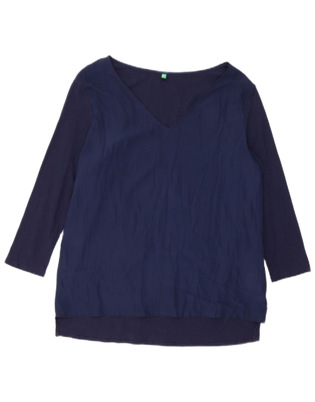 BENETTON Womens Top 3/4 Sleeve UK 16 Large Navy Blue Cotton