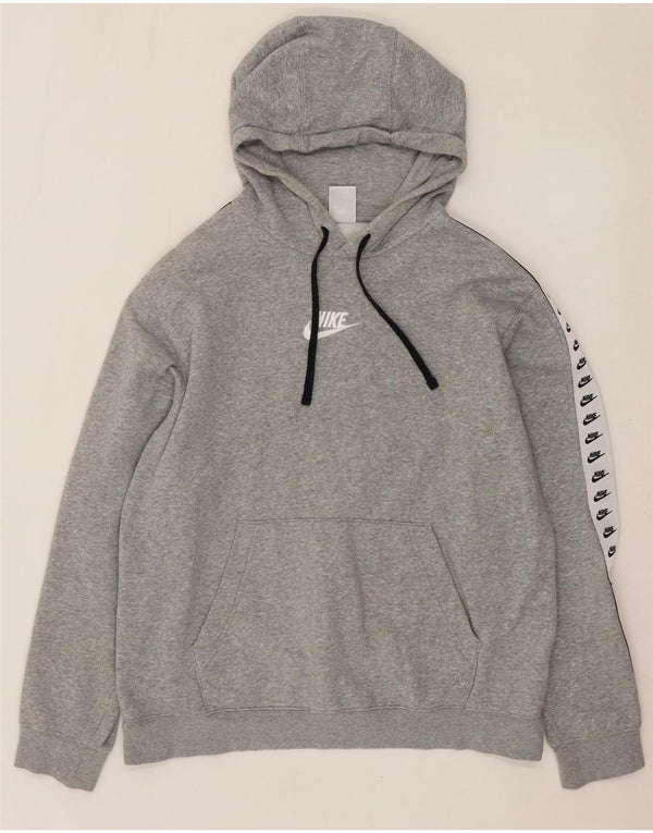 NIKE Mens Graphic Hoodie Jumper Medium Grey Colourblock Cotton