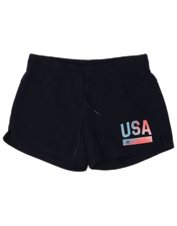 Adidas Womens Graphic Sport Shorts UK 12/14 Medium Navy Blue Cotton