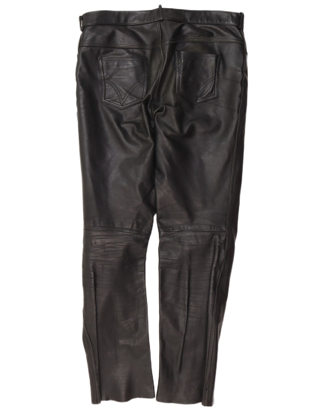 Vintage Mens Slim Leather Trousers W37 L34 Black Leather