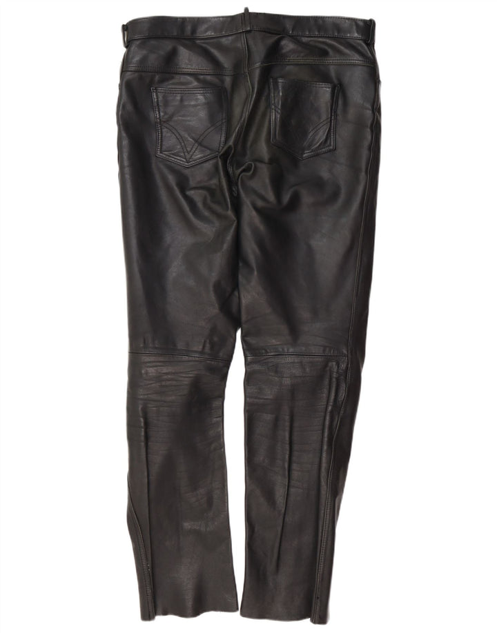 Vintage Mens Slim Leather Trousers W37 L34 Black Leather