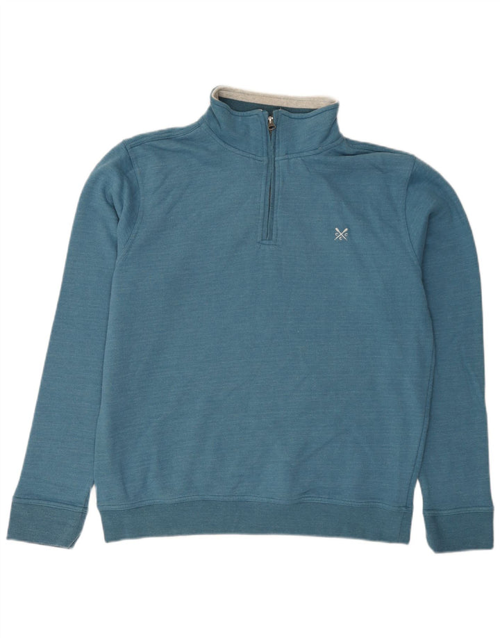 CREW CLOTHING Mens Zip Neck Sweatshirt Jumper Large Blue Cotton