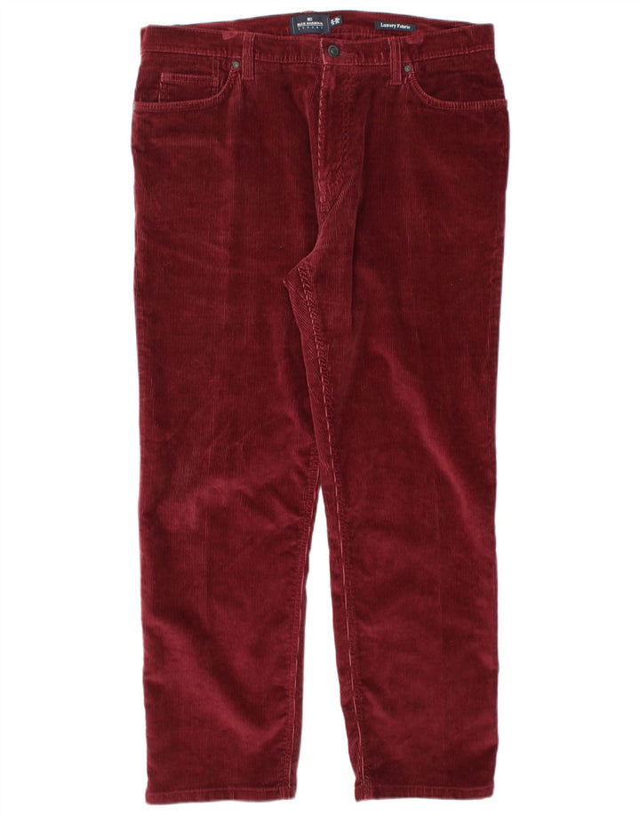 MARKS & SPENCER Mens Blue Harbour Corduroy Trousers W36 L29 Burgundy