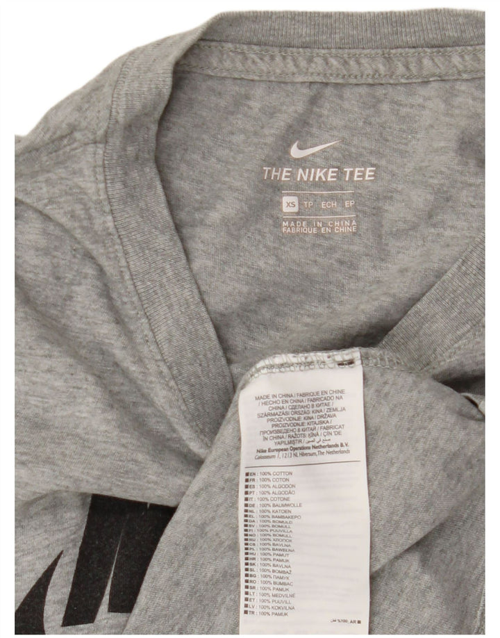 NIKE Womens Graphic T-Shirt Top UK 6 XS Grey Flecked Cotton