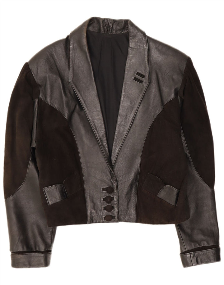 Vintage Womens Leather Jacket UK 14 Medium Black Patchwork
