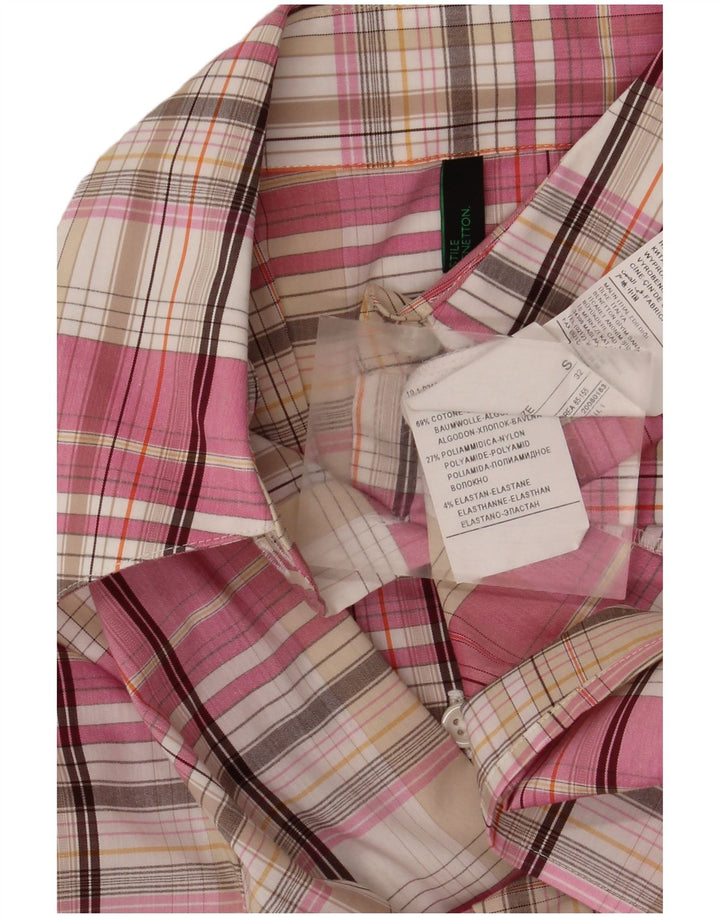Benetton Womens Shirt UK 10 Small Pink Plaid Cotton
