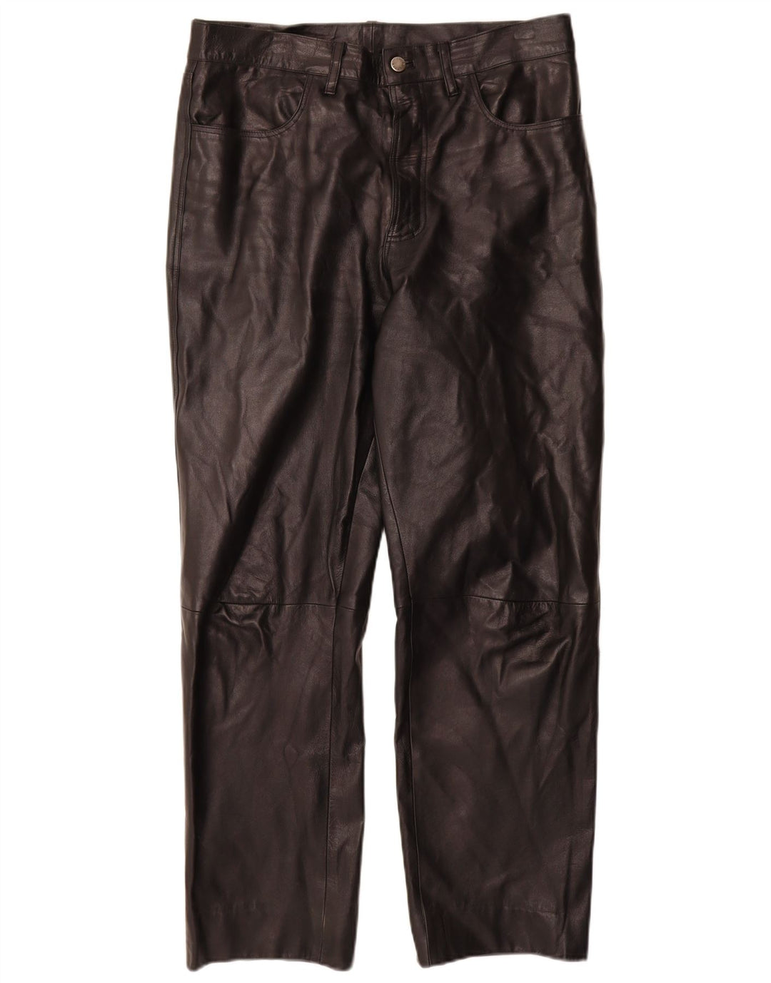 VINTAGE Mens Straight Leather Trousers IT 50 Large W32 L30 Black Leather