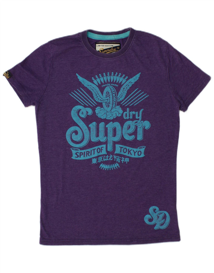 SUPERDRY Womens Graphic T-Shirt Top UK 12 Medium Purple Cotton