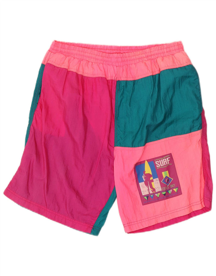 Vintage Mens Swimwear XL  Pink Colourblock Polyamide