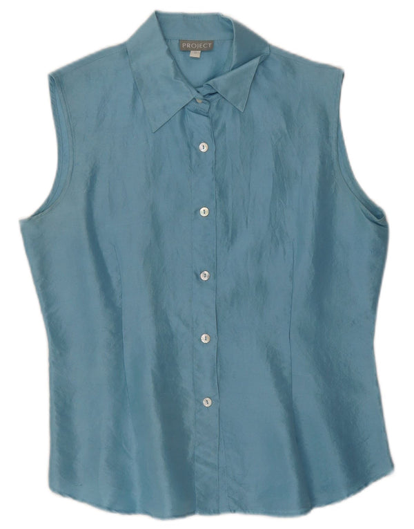 Project Womens Sleeveless Shirt Blouse UK 10 Small Blue Silk