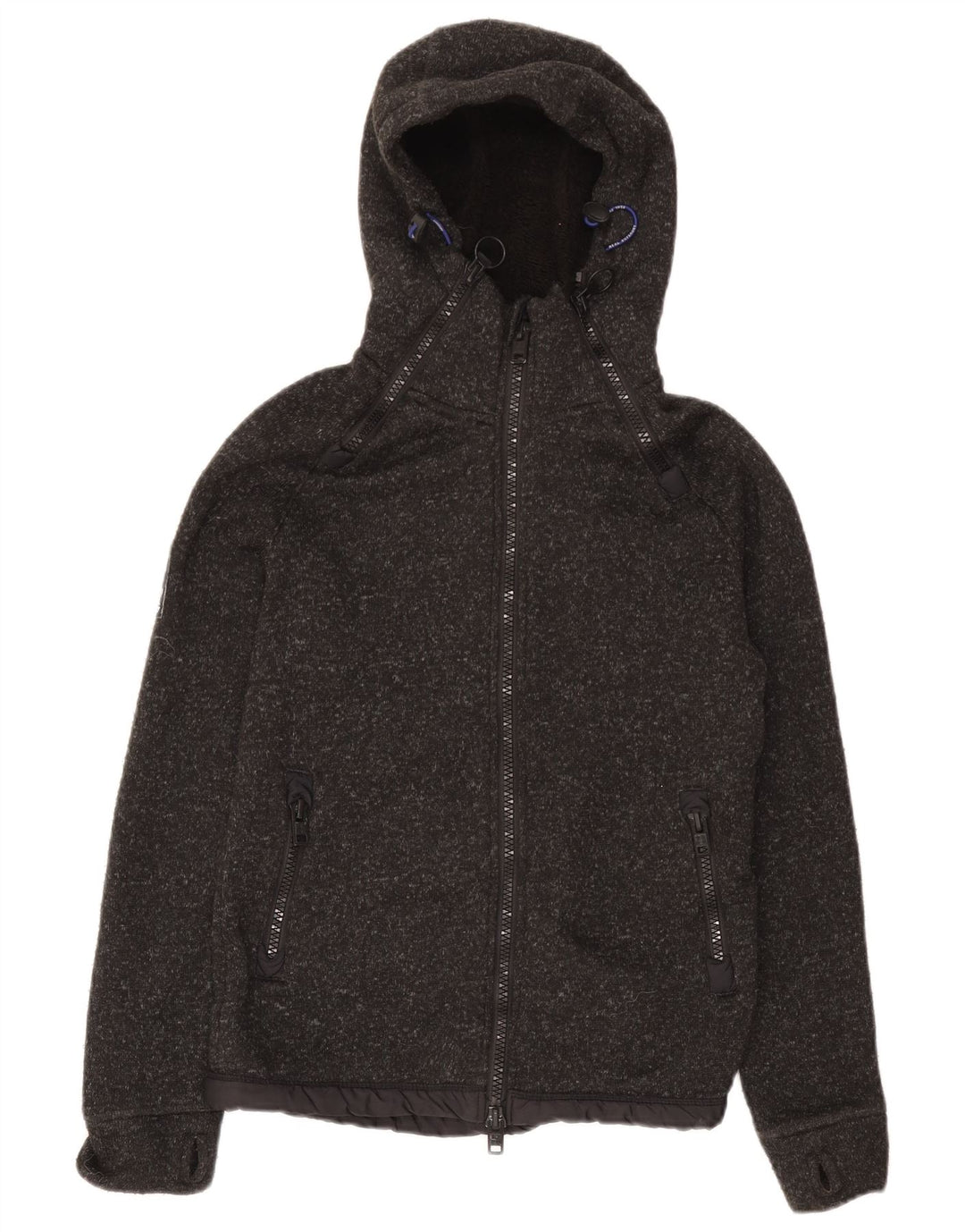 Superdry Mens Zip Hoodie Sweater Small Grey Flecked Polyester