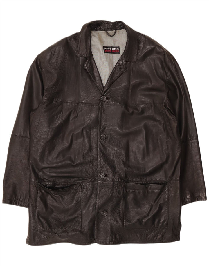 PIERRE CARDIN Mens Leather Jacket IT 58 4XL Black Leather