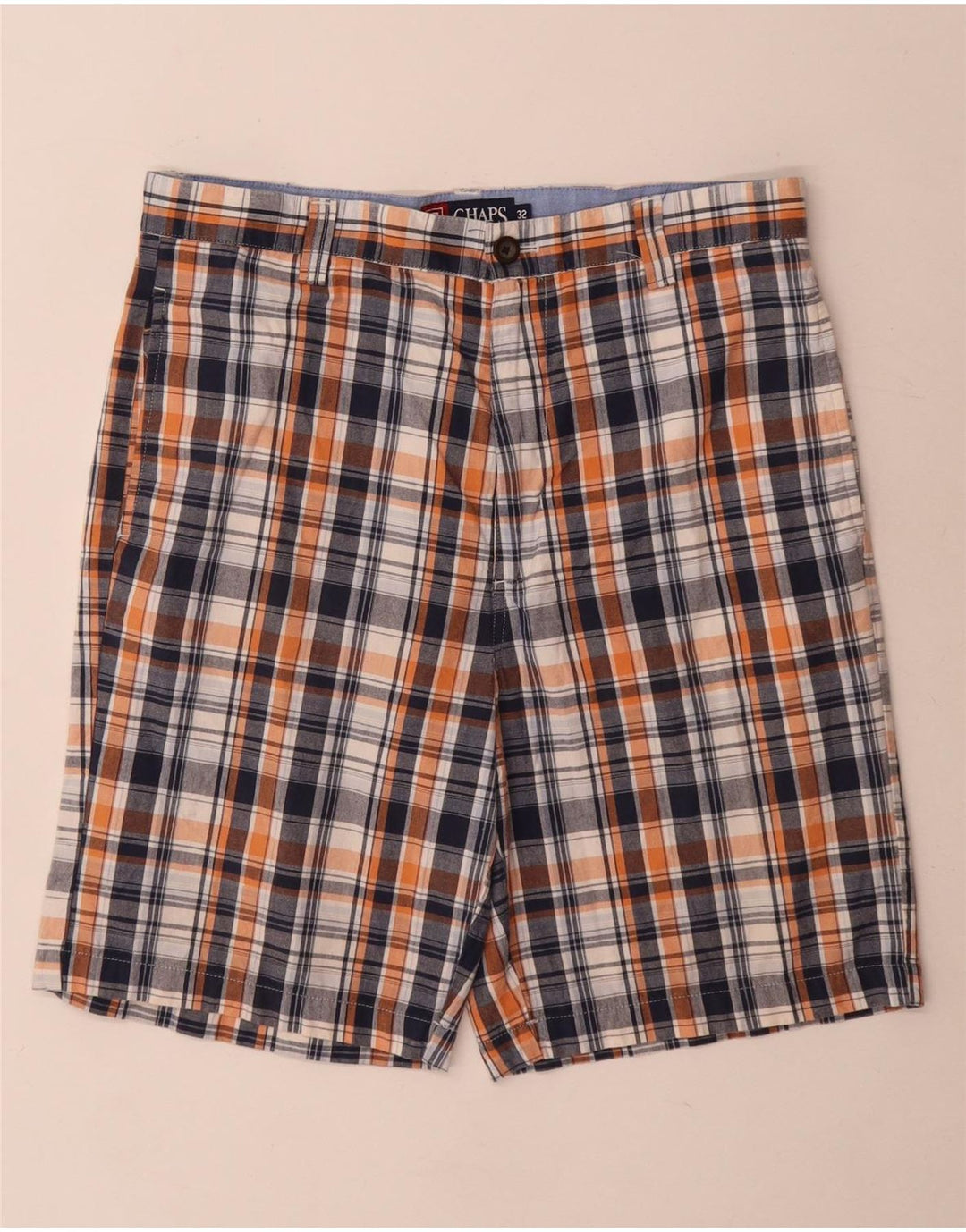 Chaps Mens Chino Shorts W32 Medium Navy Blue Check