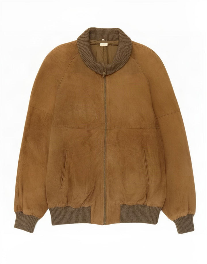 Vintage Mens Bomber Suede Jacket UK 38 Medium Beige