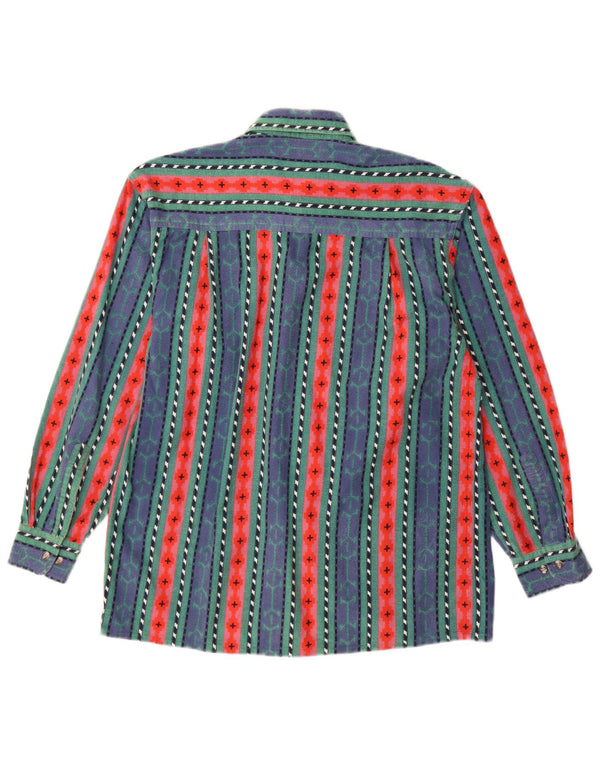 VINTAGE Mens Flannel Shirt Size 38 Medium Blue Striped Cotton