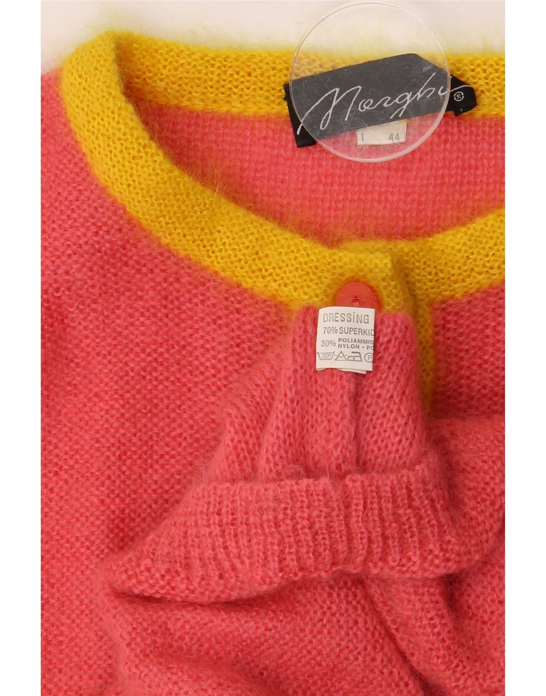 VINTAGE Womens Button Neck Jumper Sweater IT 44 Medium Pink Colourblock
