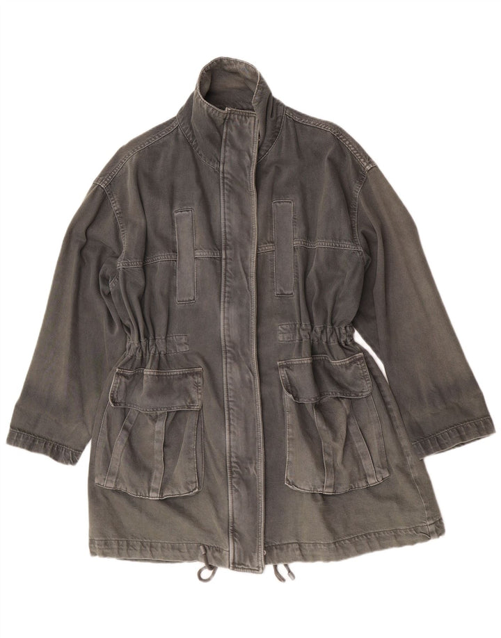 Zara Womens Oversized Denim Coat UK 10 Small Grey Cotton