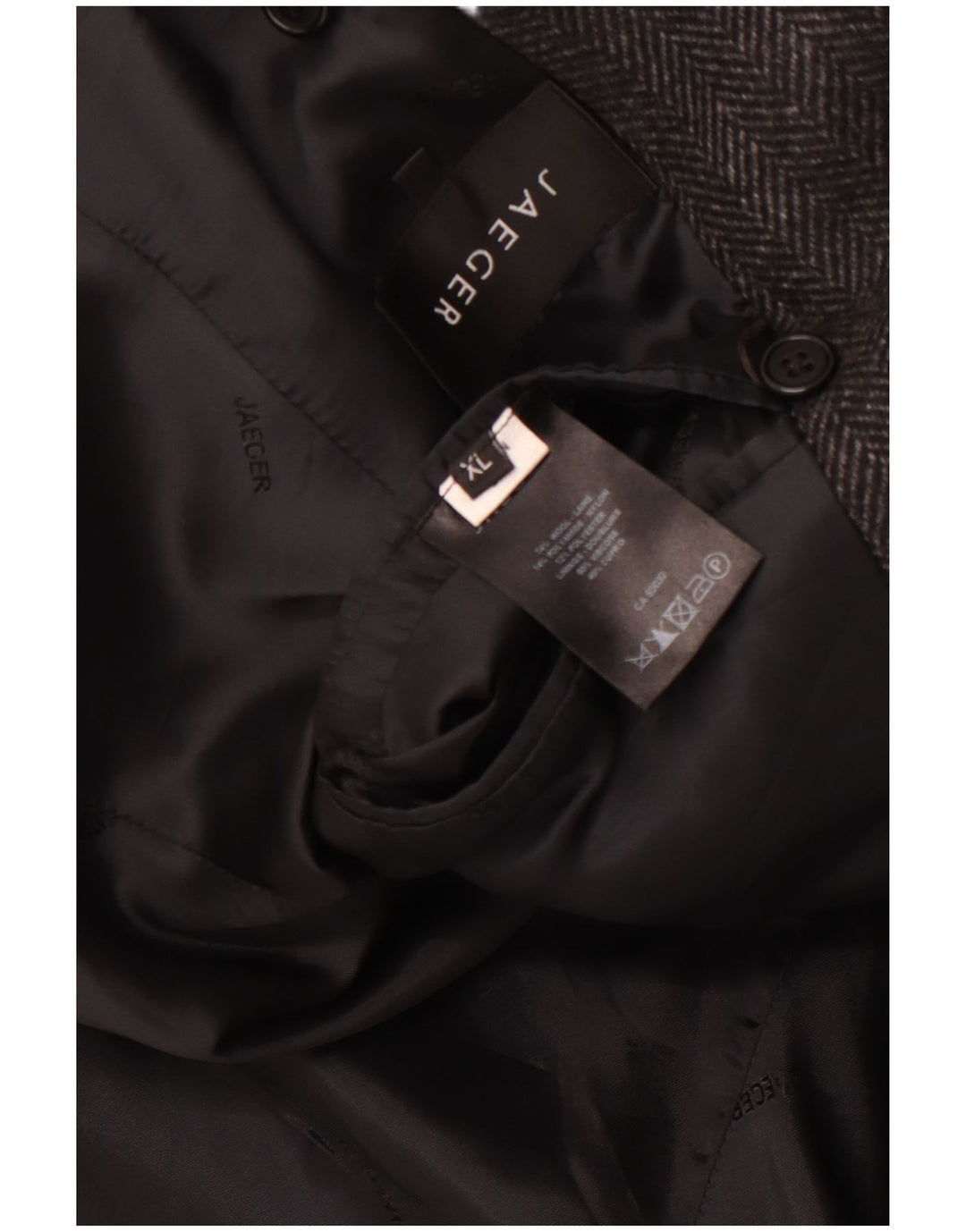 JAEGER Mens Pea Coat UK 42 XL Grey Herringbone Wool