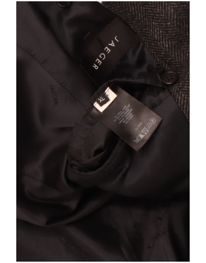 JAEGER Mens Pea Coat UK 42 XL Grey Herringbone Wool