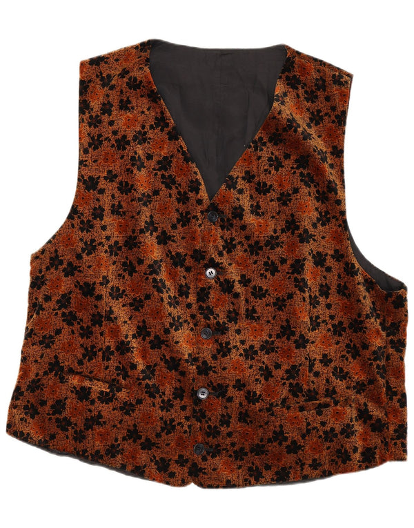 Vintage Mens Velvet Waistcoat Medium Brown Floral