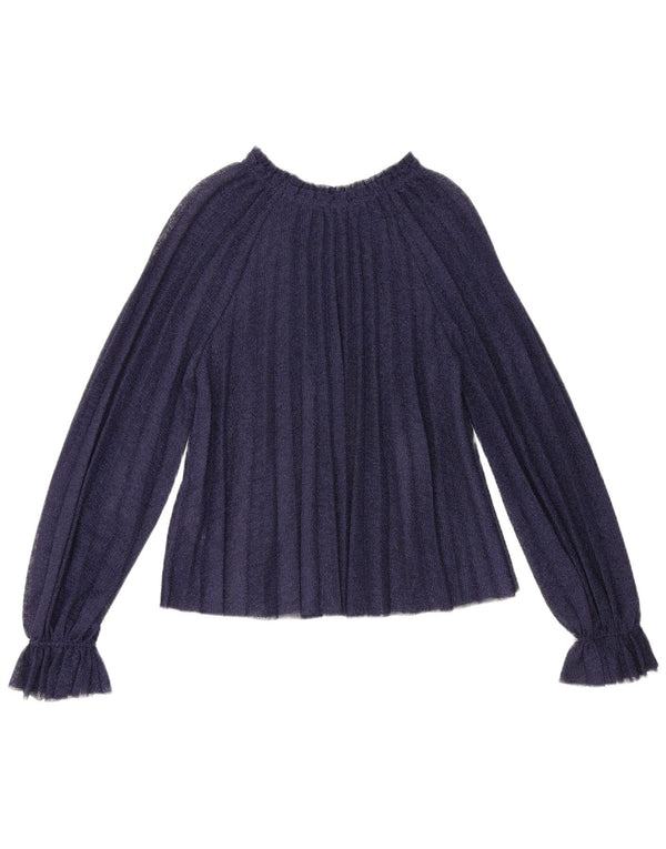 Zara Womens Long Sleeve Oversized Blouse Top UK 10 Small Navy Blue