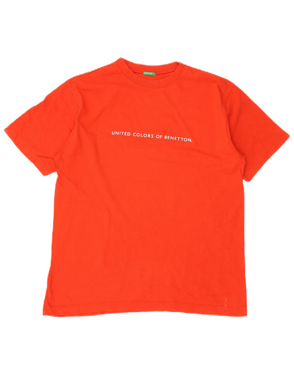Benetton Mens Graphic T-Shirt Top Small Orange Cotton