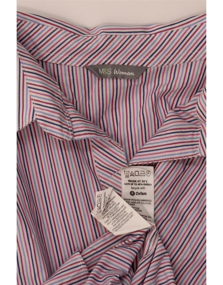 Marks & Spencer Womens 3/4 Sleeve Shirt UK 12 Medium Multicoloured Striped
