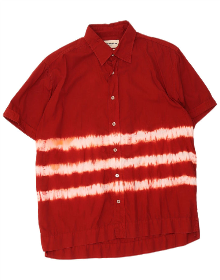 Tom Tailor Mens Short Sleeve Shirt Medium Red Tie Dye Cotton