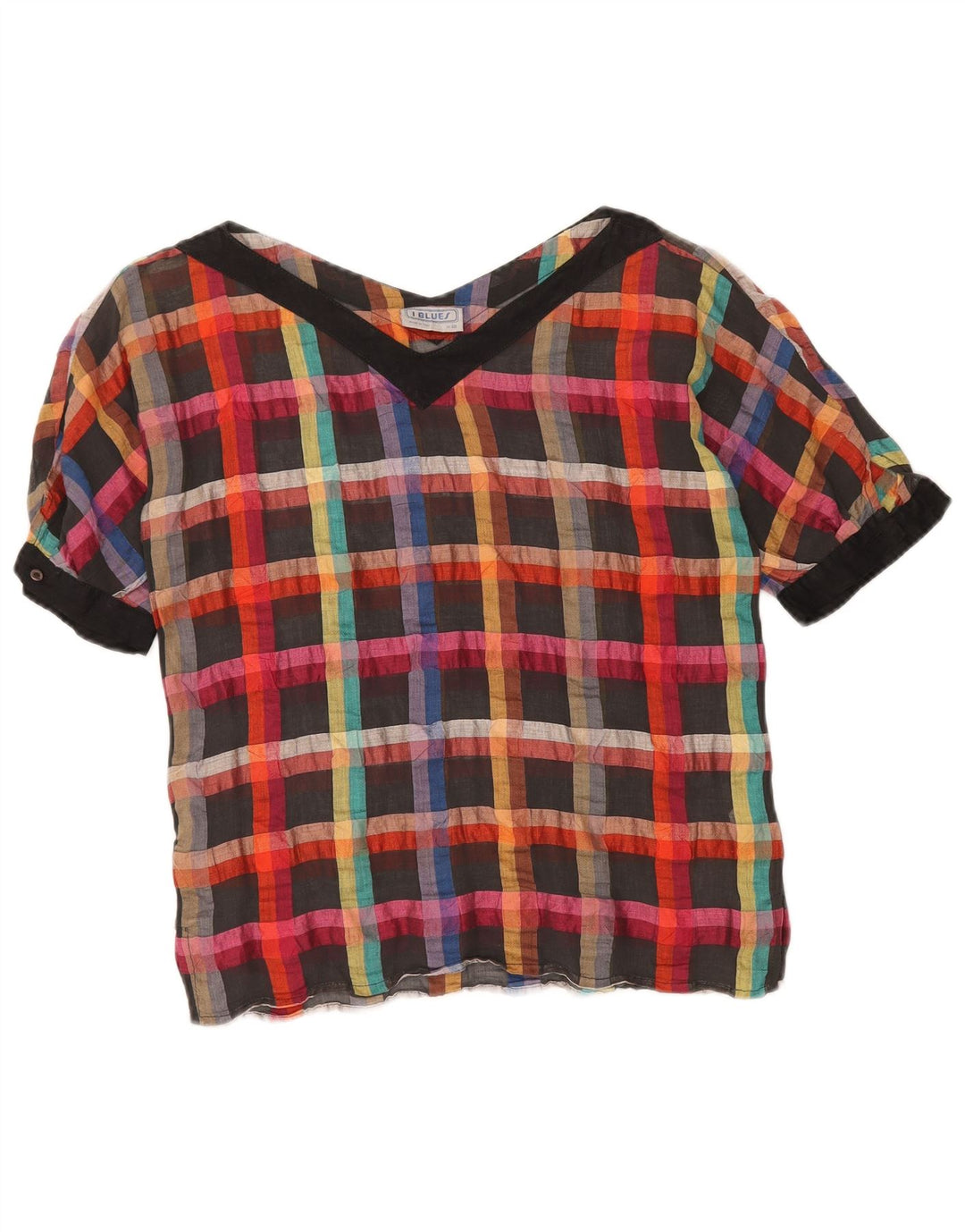 I BLUES Womens Blouse Top IT 40 Small Multicoloured Check Linen