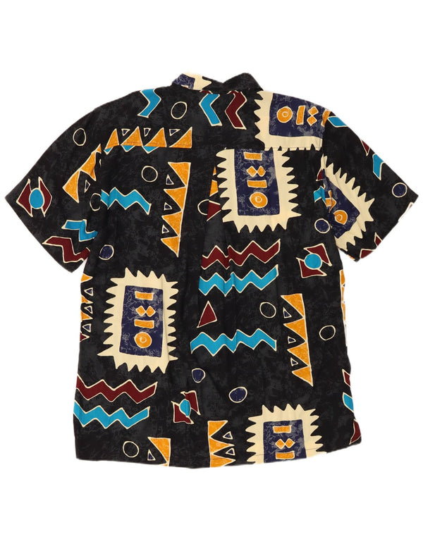 Vintage Mens Short Sleeve Shirt Medium Black Geometric Rayon