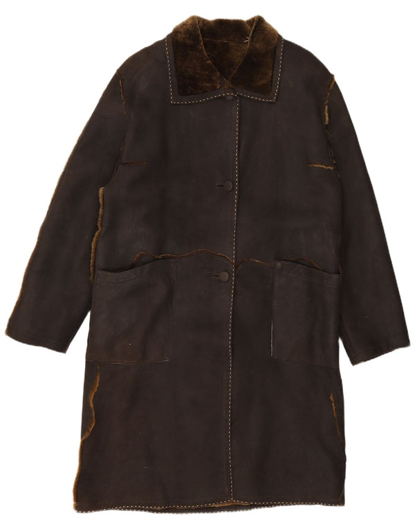 VINTAGE Womens Suede Overcoat UK 16 Large Brown