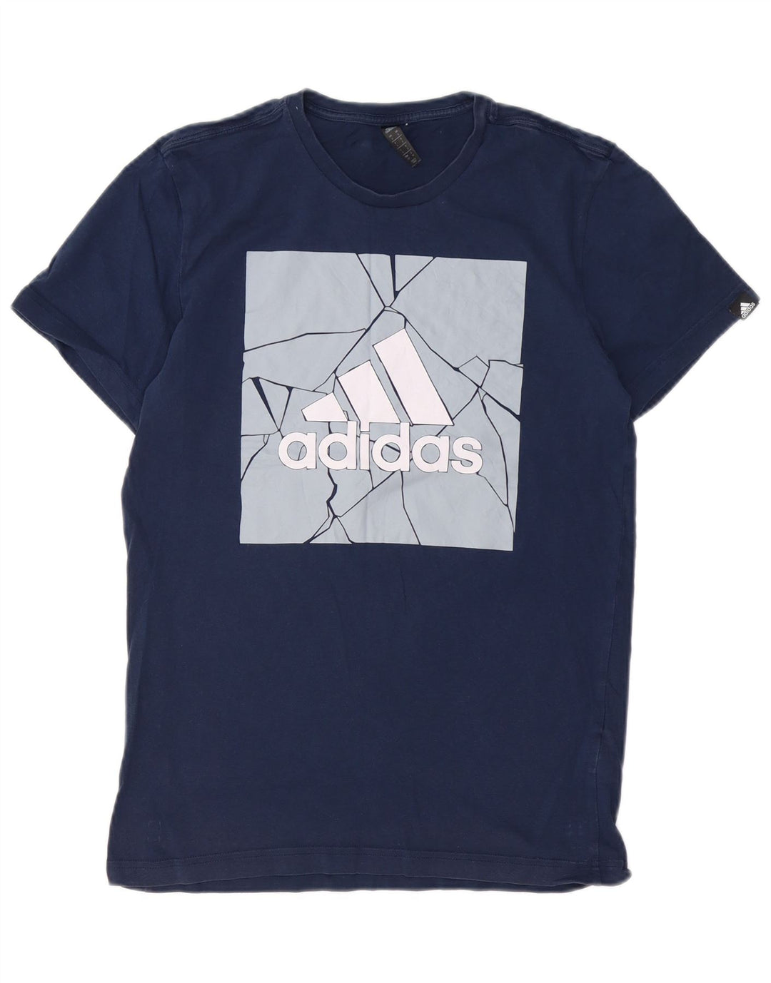 ADIDAS Mens Graphic T-Shirt Top Small Navy Blue Cotton