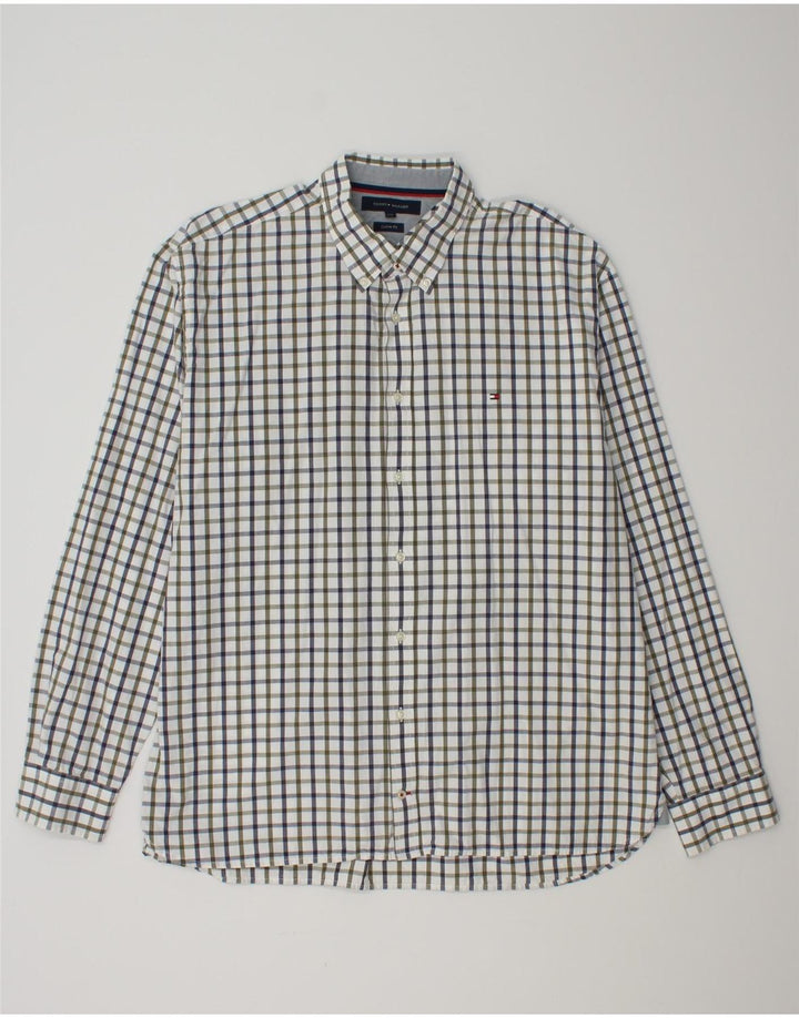 Tommy Hilfiger Mens Custom Fit Shirt 2XL White Gingham Cotton