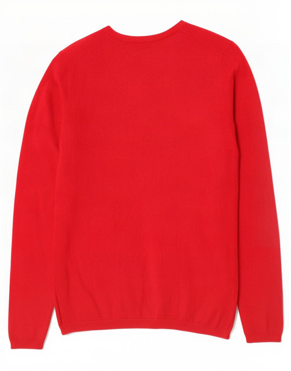 Tommy Hilfiger Womens V-Neck Jumper Sweater UK 10 Small Red Cotton