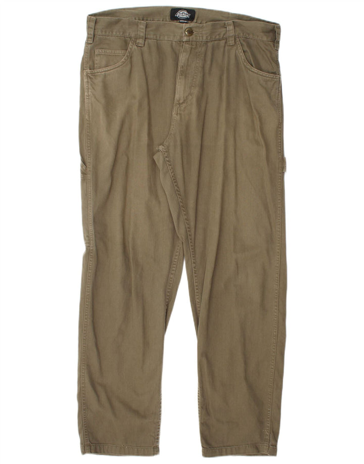 DICKIES Mens Straight Cargo Trousers W34 L32  Khaki Cotton