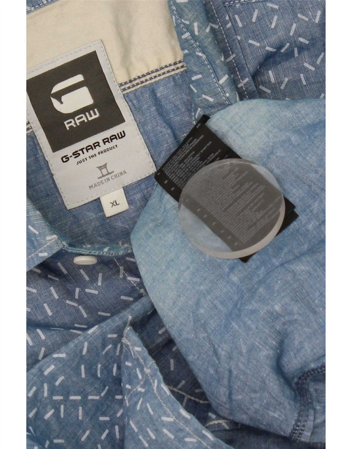 G-Star Mens Shirt XL Blue Spotted Linen