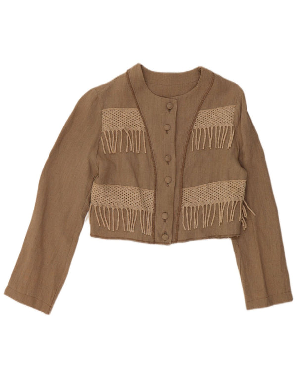 VINTAGE Womens Bolero Top UK 10 Small Beige