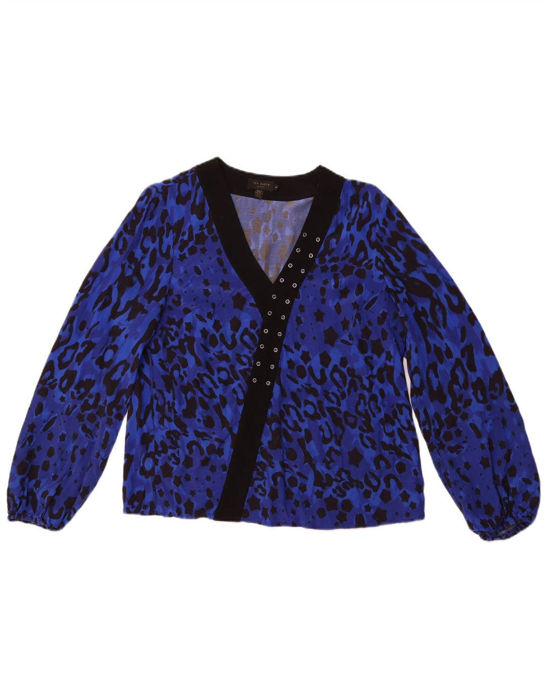 TED BAKER Womens Long Sleeve Blouse Top Size 2 Small Blue Animal Print