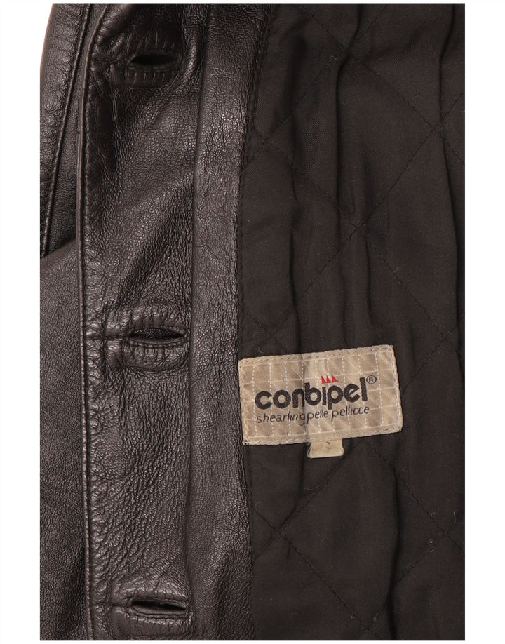 Conbipel Womens Oversized 4 Button Leather Blazer Jacket UK 10 Small Black