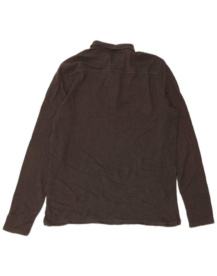 All Saints Mens Long Sleeve Polo Shirt Medium Grey Cotton